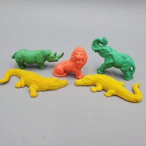 Diener Jungle Animals Rubber Eraser Figure Alligator Elephant Lion Rhino Vintage